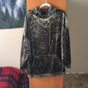 Velour olive hoodie dress